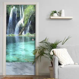 Türtapete selbstklebend blasenfrei | 200 x 90 cm Wasserfälle, Natur | Tür Aufkleber Poster Türfolie | Einteilig | Wasserfest 3D Türaufkleber Klebefolie Türposter Wandtattoo