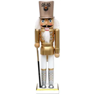 Dekohelden24 Holz Nussknacker Soldat in Silber/Gold/weiß, Maße L/B/H: 8 x 6,5 x 30 cm.