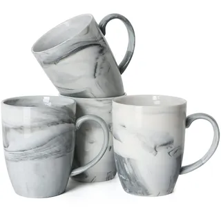 Smilatte Einzigartige Kaffeetassen, M067, Marmor-Keramiktasse für Zuhause und Büro, mikrowellengeeignet, 4 Stück, grau