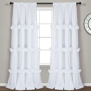 Homechoice Decor Thermoisolierte Verdunkelungsvorhänge, Boho gerüschte Fensterbehandlungen mit 3 Reihen Schmetterlingsblumen, rustikale Stangentaschenvorhänge für Zimmer, 2 Paneele, Weiß (LQ-30)