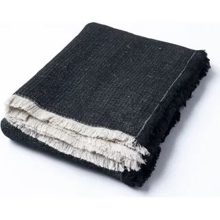 Decke mit Fransen, natur/schwarz, 150x200 - Schwarz