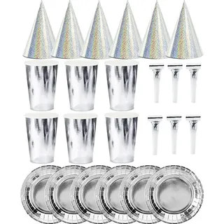 Set aus Tassen, Tellern, Hüten, Silber