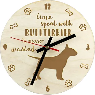 Bull Terrier, Bullterrier - Uhr mit Hund, Holzuhr mit Gravur, personalisierte Uhr von Art-Dog
