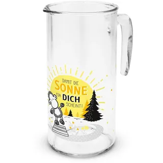 SHEEPWORLD Karaffe mit Motiv "Sonne" | Glaskaraffe, Höhe 20 cm, 110 cl, Gelb | Tischdeko, Geschenk, Geburstag | 47697