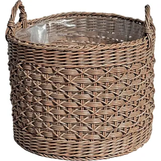 A.H.G. Pflanzkorb Polyrattan Zylindrisch 2 Griffe Ø 40 x 40 cm Natur-Braun
