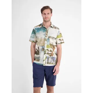 Kurzarmhemd LERROS "Bequemes und leichtes Stretch Kurzarmhemd im Hawaii-Look", Herren, Gr. M, Normalgrößen, bunt (reef blau), 97% Baumwolle, 3% Elasthan, Hemden Kurzarmhemd
