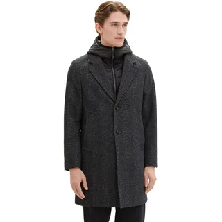 TOM TAILOR Herren 2-in-1 Karo Wollmantel mit abnehmbarer Innenjacke, deep herringbone structure, XL