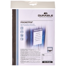 Durable Pocketfix Selbstklebetaschen für Einsteckschilder, 46 x 76 mm, 74 x 43 mm, 10 Stück, transparent, 802219