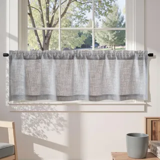 TOPICK Sheer Scheibengardine Voile Bistrogardine Wohnzimmer modern Lichtdurchlässig Kurz Küchevorhang Gardine Gaze Schals Fensterschal Küche kleine Fenster Landhausstil 1 Stück 130B x 40H(cm) Grau