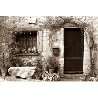 Fototapete PAPERMOON "Haus Sepia", bunt, B:2,5m L:1,86m, Vlies, Tapeten, Fototapete, im schwarz-weiß Motiv