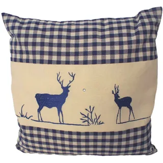 myZirbe Zirbenkissen blau kariert mit Hirsch Stickerei befüllt mit Zirbenflocken aus 100% Alpen Zirbenholz in extra Inlett Größe 40x40 cm