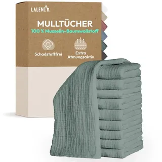 Laleni Spucktücher Baby im 10er Set aus Reiner Baumwolle - schadstofffreie Mulltücher weich 70x70 - saugstarke Mussellintücher Baby - Musselin Tuch als Mullwindel waschbare Mulltücher - Grün