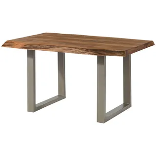 MASSIVMOEBEL24.DE Baumtisch Sheesham 140x90x77 natur gebeizt / U-Beine silber matt FREEFORM 5 - Silber