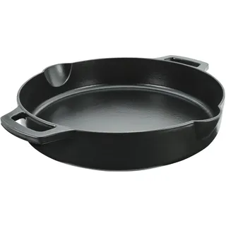RÖSLE Grillpfanne VARIO Gusseisen Ø 35 cm emailliert, 4,5 l | Große Gusseisenpfanne für Paella, Bratkartoffeln und Pfannengerichte, passend für das VARIO-Grillrostsystem