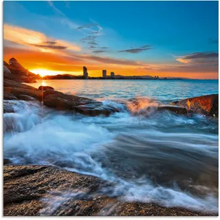 Artland Glasbild »Sonnenuntergangszeit am Hua-Hin Strand«, Gewässer, (1 St.), in verschiedenen Größen, blau