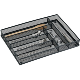 Relaxdays Besteckkasten für Schubladen, HBT: 5x28,5x40,5 cm, Besteck Organizer, 6 Fächer, Bestecklade Metall, anthrazit