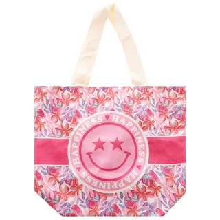 Tragetasche ZWILLINGSHERZ, Damen, Gr. B/H/T: 38cm x 45cm x 17cm, pink, Canvas, Baumwolle, Kunstfaser, Taschen Tragetasche, Stofftasche mit Henkel, gemustert, Schriftzug