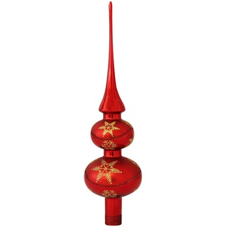 Krebs Glas Lauscha - Christbaumschmuck/Christbaumspitze aus Glas - Doppelspitze - Farbe: Rot mit Schneesterndekor - Größe: ca. 30 cm - Made in Germany