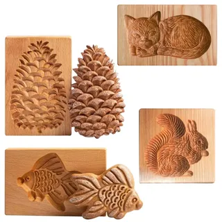 4 Stück Holz-Keksformen, geschnitzte Holzform, DIY-Keksstempel, Ausstechformen, lustige 3D-Presse, Prägeform, Tiermuster, Backwerkzeug