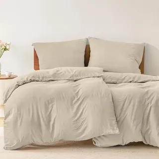 Dreamzie - Bettwäsche 135x200 4teilig Set Beige – Bettbezug mit 2 Kissenbezug 80x80 – Mikrofaser Weich & Pflegeleicht - Oeko-Tex