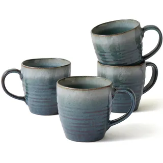 Ava Nord Keramik-Kaffeebecher 4er-Set, 400 ml – Große Steingut Kaffeetassen im modernen skandinavischen Design mit reaktiver Glasur – Für Kaffee & Tee – Spülmaschinen- & Mikrowellengeeignet