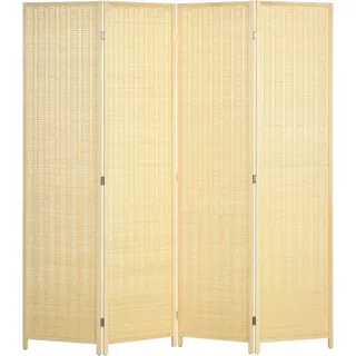 Homcom 4-Teiliger Raumteiler, 180 x 180 cm Trennwand aus Bambus und Baumwolle , Naturfarben , Holzwerkstoff , 1.7x180x1.7 cm , Wohnzimmer, Raumteiler, Paravents