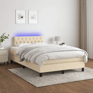 The Living Store Boxspringbett mit Matratze & LED Creme 120x200 cm Stoff - Creme
