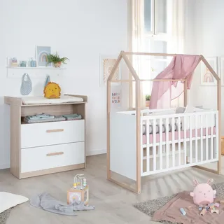 Roba Babymöbel SET Cabane 2-teilig , Weiß, Eichefarben , Holz , Holz Optik , Rechteckig , 96x190x50 cm , Babymöbel & Kindermöbel, Babyzimmer