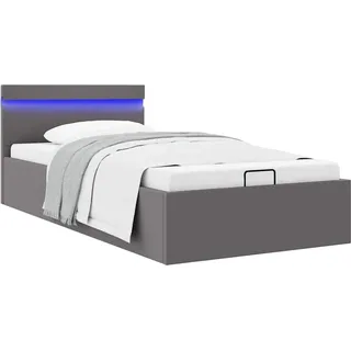 vidaXL Bett mit Bettkasten Hydraulisch LED Grau Kunstleder 90x200 cm - Grau