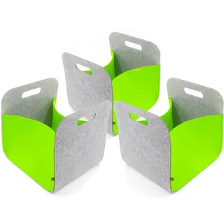 Luxflair 3er Set Aufbewahrungsboxen aus Filz, graumeliert/grün 35x29x31cm, waschbar. Aufbewahrungskorb, Ordnungsbox, Regalbox, Faltbox, Spielzeugkorb, Filzkorb
