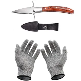 Set mit Austernmesser und Schnittfeste Handschuhe Austernöffner und Schnittschutzhandschuhe für Muscheln oder Hartkäse geeignet - Oyster Knife (Küche, Gartenarbeit, DIY) (Mittel)