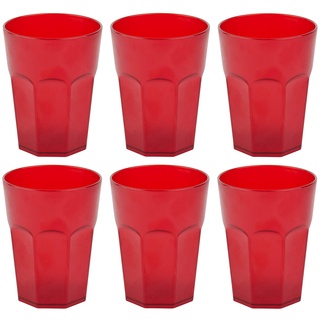 ENGELLAND - 6 x Plastikbecher, Trinkbecher, Rot, Cocktailbecher, 400 ml, mit Eichstrich, stapelbar, Mehrweg, Kunststoff, Frostoptik, wiederverwendbar, Party-Becher, Trink-Glas