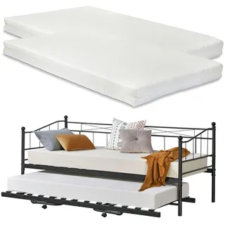 [en.casa] Tagesbett Skutskär mit 2 Matratzen , Schwarz , Textil , Höhe ca. 16 cm , 90x200 cm , Schlafzimmer, Betten, Metallbetten