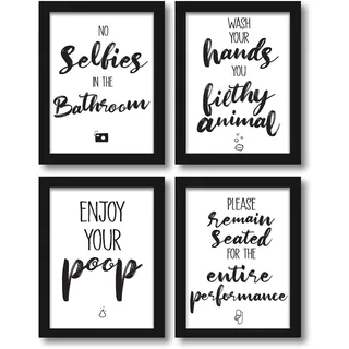 WIETRE Premium 4er-Set lustige Bad WC Sprüche | Badezimmer Toilette Zitate - Deko Bild | Kunstdruck A4 Poster witzig (ohne Rahmen)