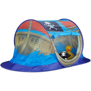 Relaxdays 10022451 Spielzelt Piratenschiff für Jungen, Pop Up Kinderzelt für Innen & Outdoor, Piratenzelt HxBxT 68x170x85cm, blau