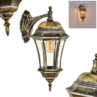 HOFSTEIN Außenwandleuchte Etoo, Außenwandlampe aus Metall/Glas in Braun-Gold/Klar, Wandleuchte Down außen im Landhaus/Retro/Vintage-Stil, E27, IP44, Hof, Eingangsbereich, Terrasse, Haustür