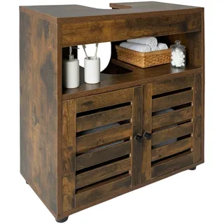 Relaxdays Waschbeckenunterschrank, HxBxT: 63 x 60 x 30 cm, 3 Fächer, MDF, Badezimmer Unterschrank Waschbecken, braun