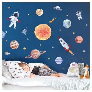 Little Deco Wandsticker Wandtattoo Kinderzimmer Jungen Weltall Wandaufkleber Planeten Raumschiff Raketen Wandbild Sonnensystem Sonne Kinder Sterne DL700-2