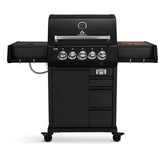 BURNHARD Earl Black 3-Brenner Gasgrill Edelstahl inkl. Heckbrenner, mit Gusseisen Grillrost & inkl. Stabiler Abdeckhaube, Seitenkochfeld mit Infrarot Keramikbrenner