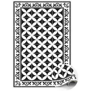 Tulup Vinyl Teppich 100x150 cm Spanische Kacheln , Schwarz, Weiß , Kunststoff , Rechteckig , 100x150 cm , Teppiche und Böden, Teppiche, Outdoorteppiche