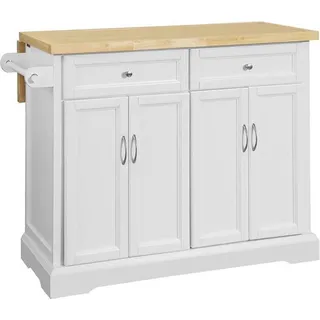 SoBuy FKW71-WN Kücheninselwagen mit ausziehbarer Holzarbeitsplatte Küchenschrank Servierwagen Holz Weiß B x H x T ca. : 115x92x46-71cm - Weiß