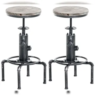 CLP 2er Set Metall-Barhocker Lumos mit höhenverstellbarem Holzsitz I Thekenhocker mit Fußstütze