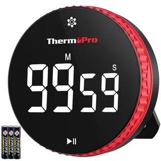 ThermoPro 99St. Eieruhr Digital Timer mit Starkem Magnet und Stabilem Stand, Küchentimer mit 3 Einstellbarer Lautstärke, Kurzzeitwecker mit großem LED-Display, Kurzzeitmesser für Schule Büro Zuhause