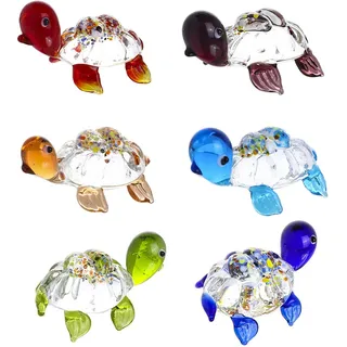 6 Stück Schildkröten Glasfiguren – Bunte Kristall Deko & Tierfigur | 6 bunte Kristall-Schildkröten, Glas, handgefertigt. Tier Deko für Fenster, Garten, Wohnzimmer. Inkl. Aufhängung. Geschenkbox.