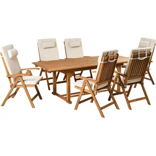 BELIANI Gartenmöbel Set Braun Akazienholz 6-Sitzer Auflagen Hellbeige Ausziehbarer Rechteckiger Tisch Rustikal Landhaus Stil Outdoor - Braun, Beige