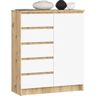 Schmale Kommode SAVRILA – Artisan Eiche / Weiß - Braun