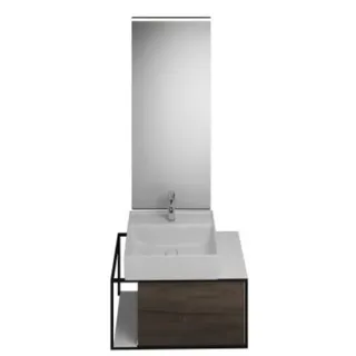 burgbad Junit Set Keramik-Waschtisch inklusive Waschtischunterschrank, Version links, inklusive Leuchtspiegel SFLF076, Breite: 765mm, SFLF076LF3152G0175, Farbe: Marone Dekor Trüffel / Marone Dekor