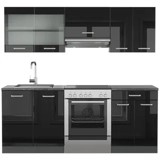 Vicco Küchenzeile R-Line 200 cm Schwarz Hochglanz