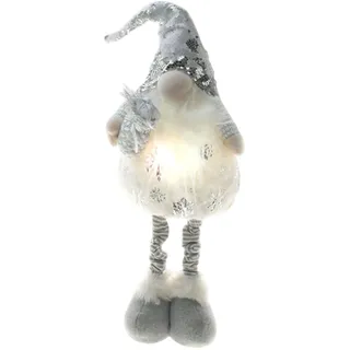 Wellhome - Dekorativer Weihnachtswichtel in Silberfarbe H.54cm mit LED-Lichtern