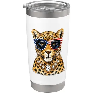 Glam Leopard Patriotic USA Sonnenbrille Cat Art Design Doppelwandiger Edelstahl-Thermobecher